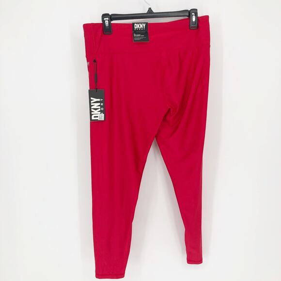 DKNY Womens Athletic Leggings XL Red High Waist 7/8 Length Pockets NWT - Picture 6 of 12